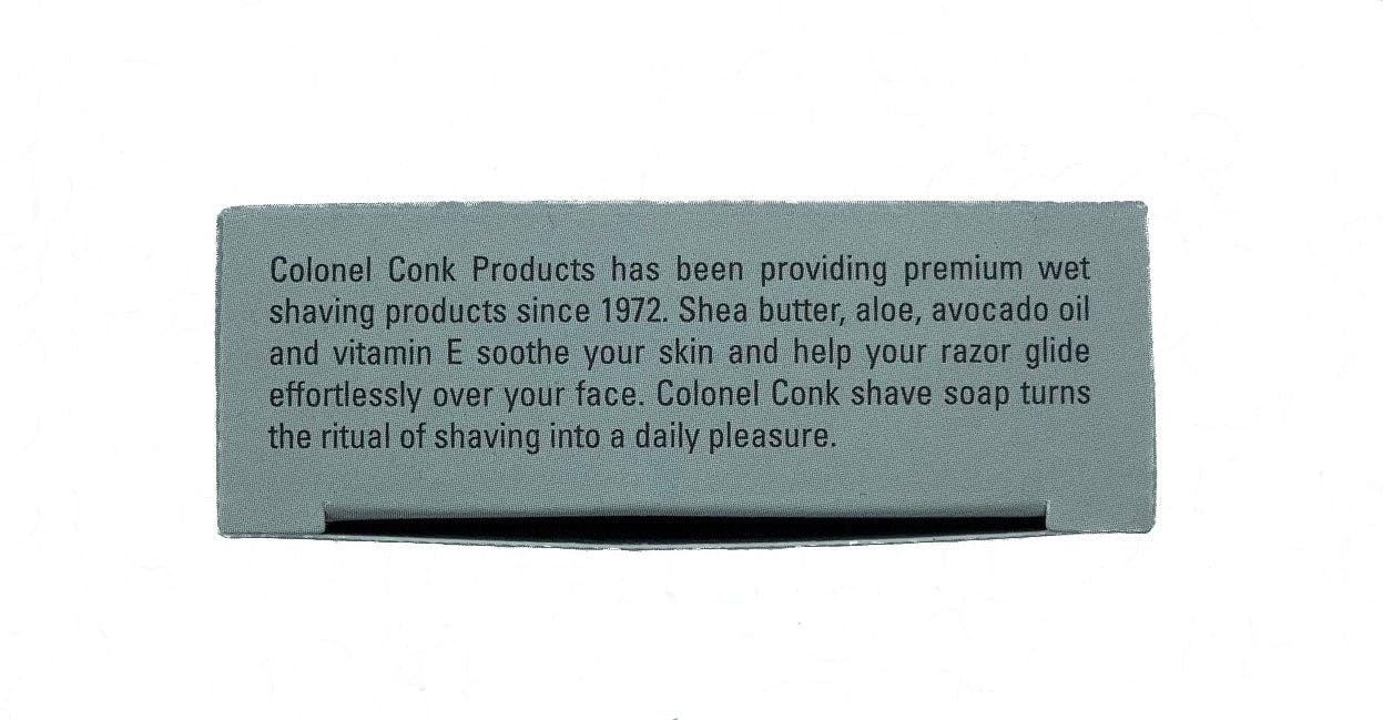 Colonel Conk Amber shaving soap ingredients close-up nourish skin with avocado oil and vitamin E.