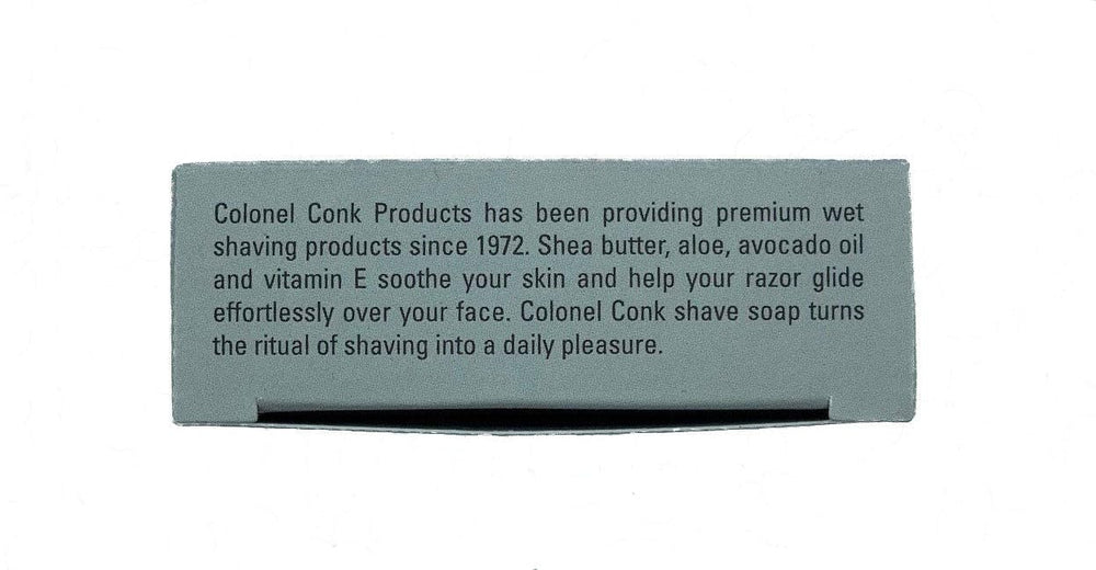Colonel Conk Amber shaving soap ingredients close-up nourish skin with avocado oil and vitamin E.