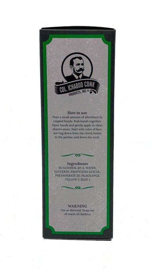 Colonel Ichabod Conk Lime bottle closeup showing the label and premium grooming