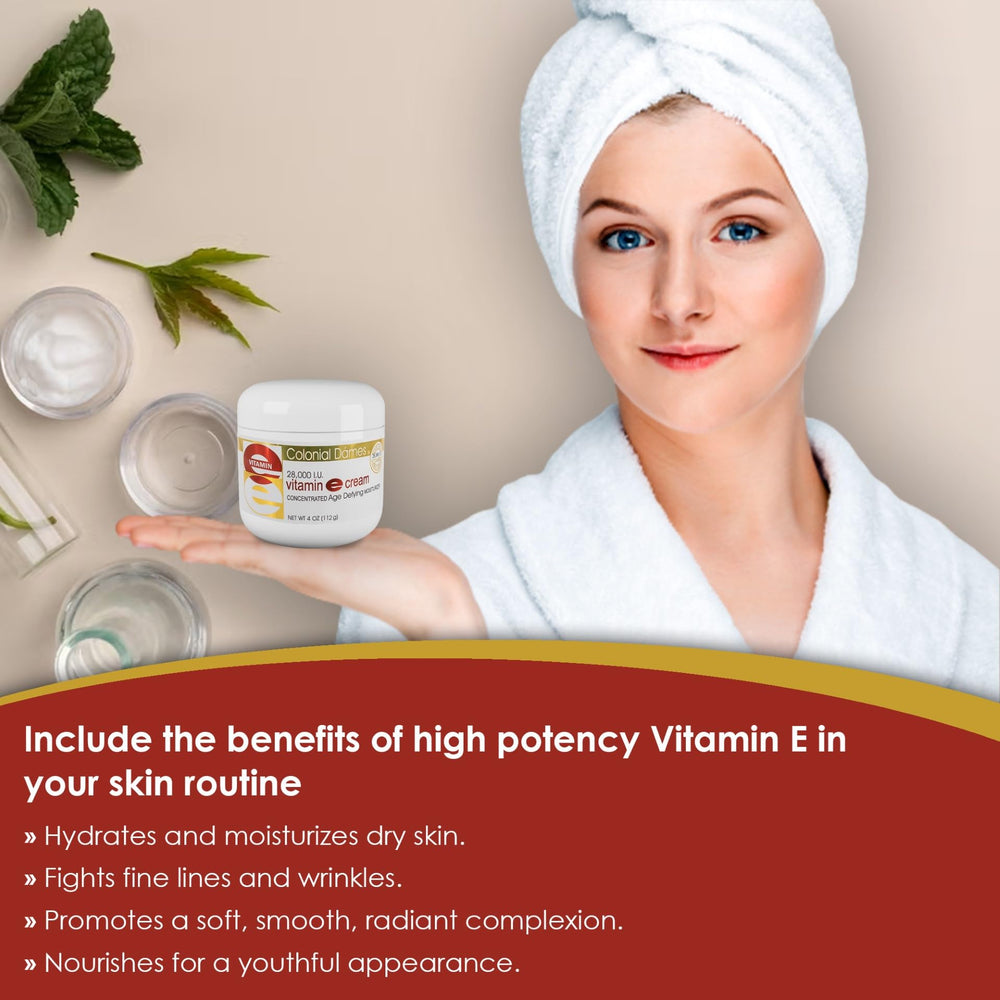 Colonial Dames Vitamin E Cream applied to face for daily moisture.