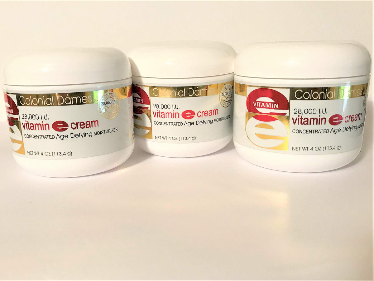 Colonial Dames Vitamin E Cream jar provides deep moisture for dry skin.