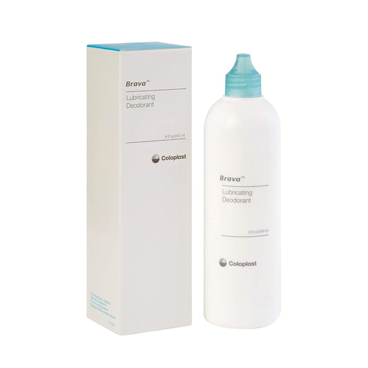 Coloplast Brava ostomy deodorant bottle — odor control and lubrication in one.