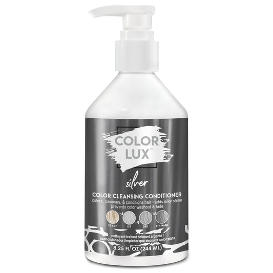 Color Lux silver bottle closeup, showcasing color depositing action for cool tones