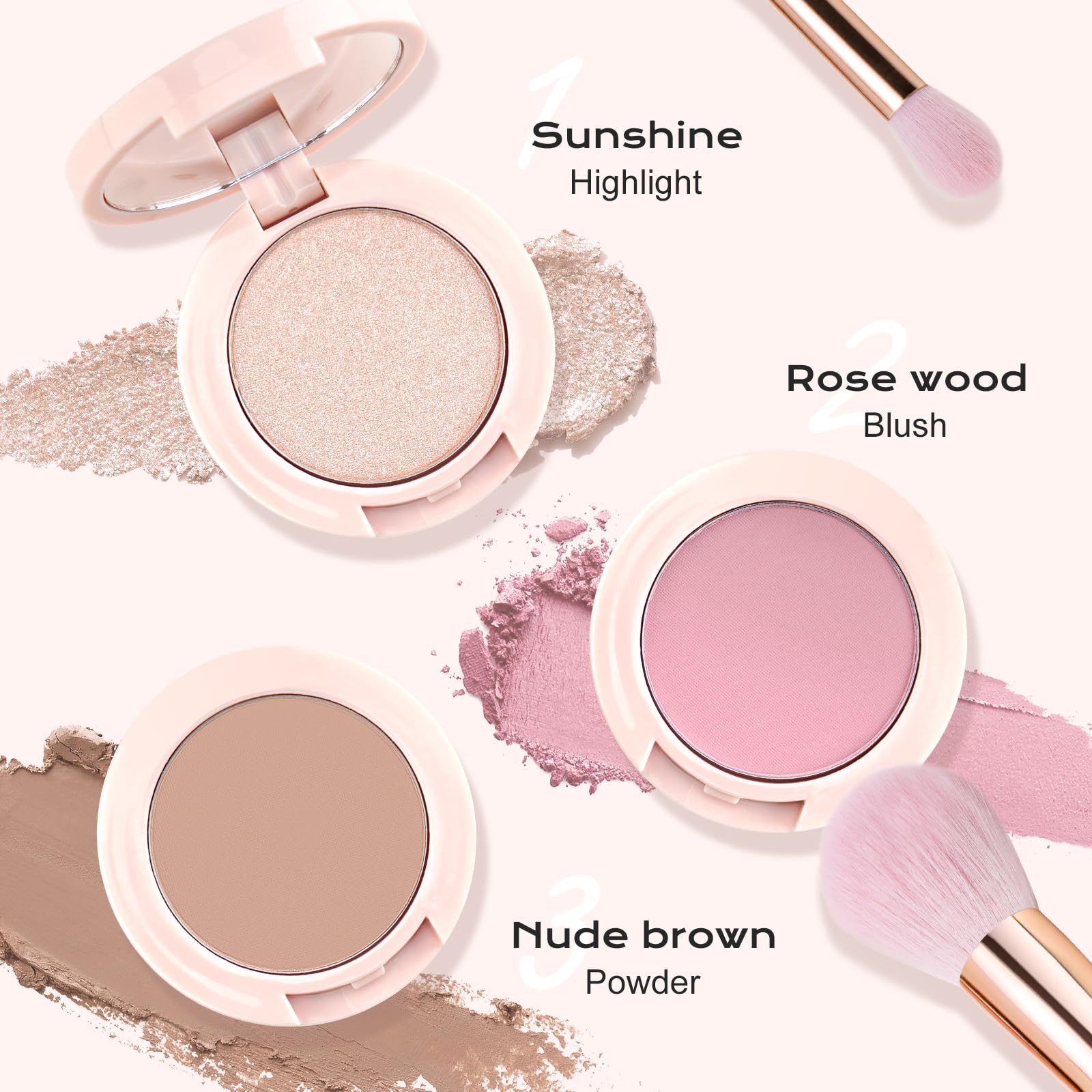 Color Nymph blush contour highlighter swatches in pink tones for flattering everyday radiance
