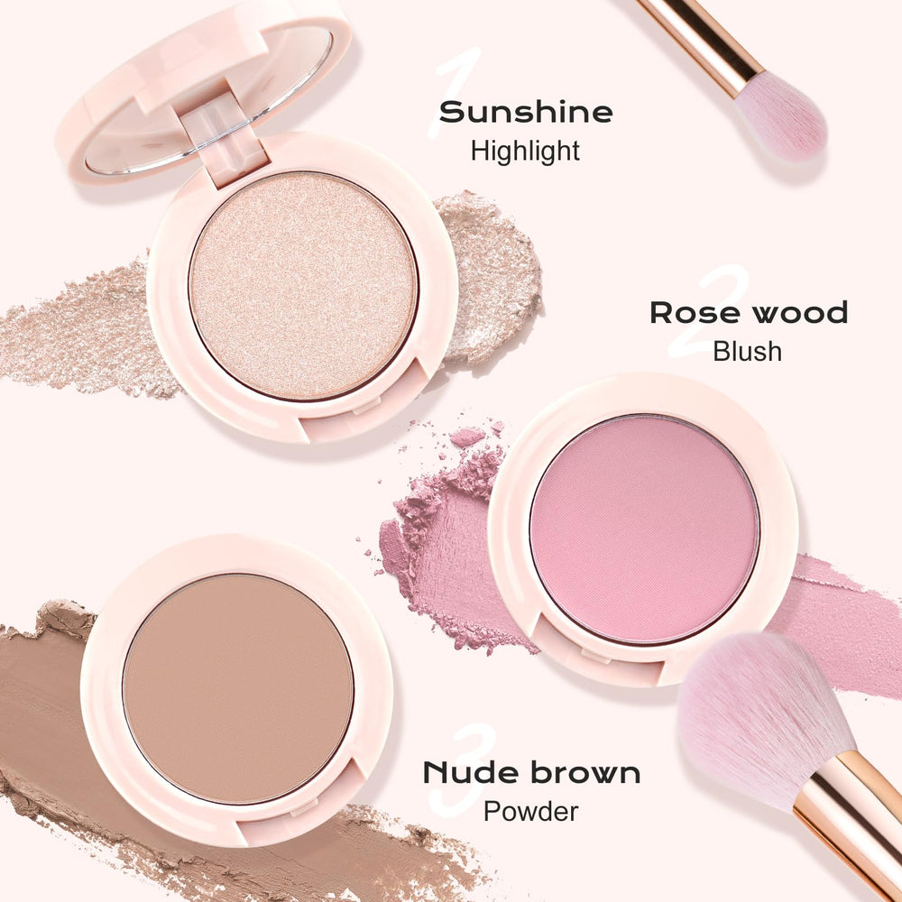 Color Nymph blush contour highlighter swatches in pink tones for flattering everyday radiance