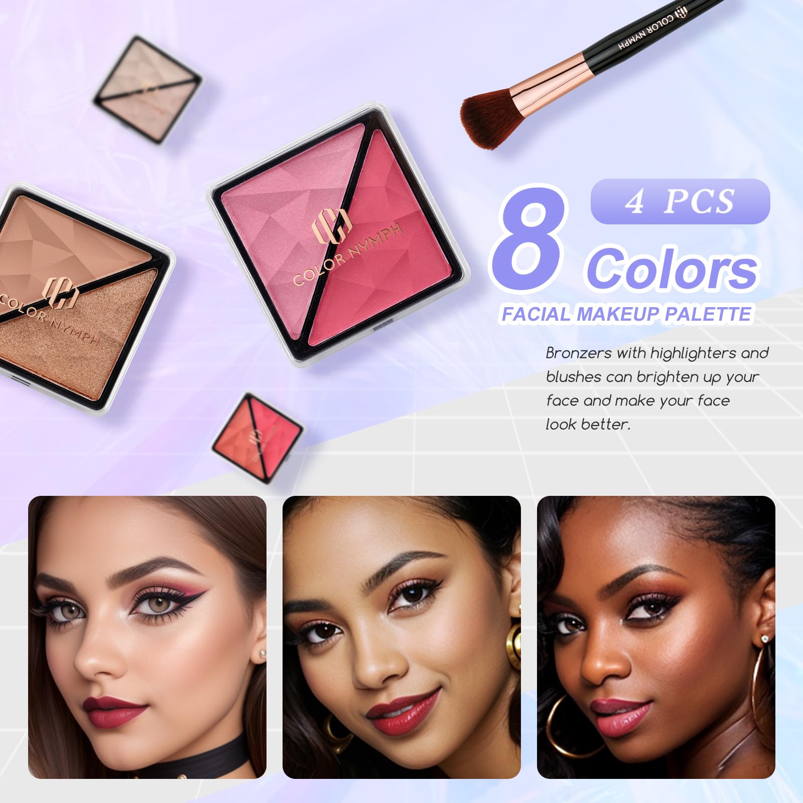 Color Nymph blush highlighter contour trio creates soft, blended features