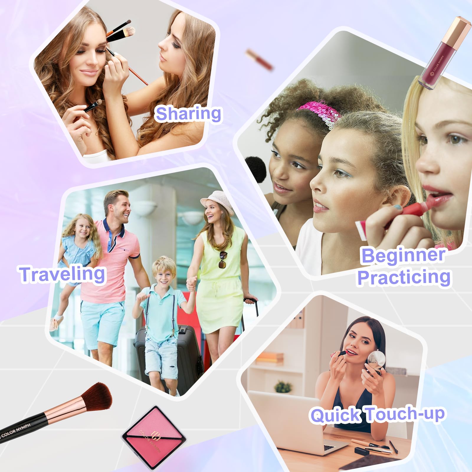 Color Nymph makeup brushes set included for smooth application