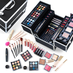 Color Nymph train case open with organized makeup tools for easy daily prep