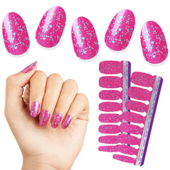 Color Street Bauble & Bright hot pink glitter nails with blue sparkle for festive holiday glam.