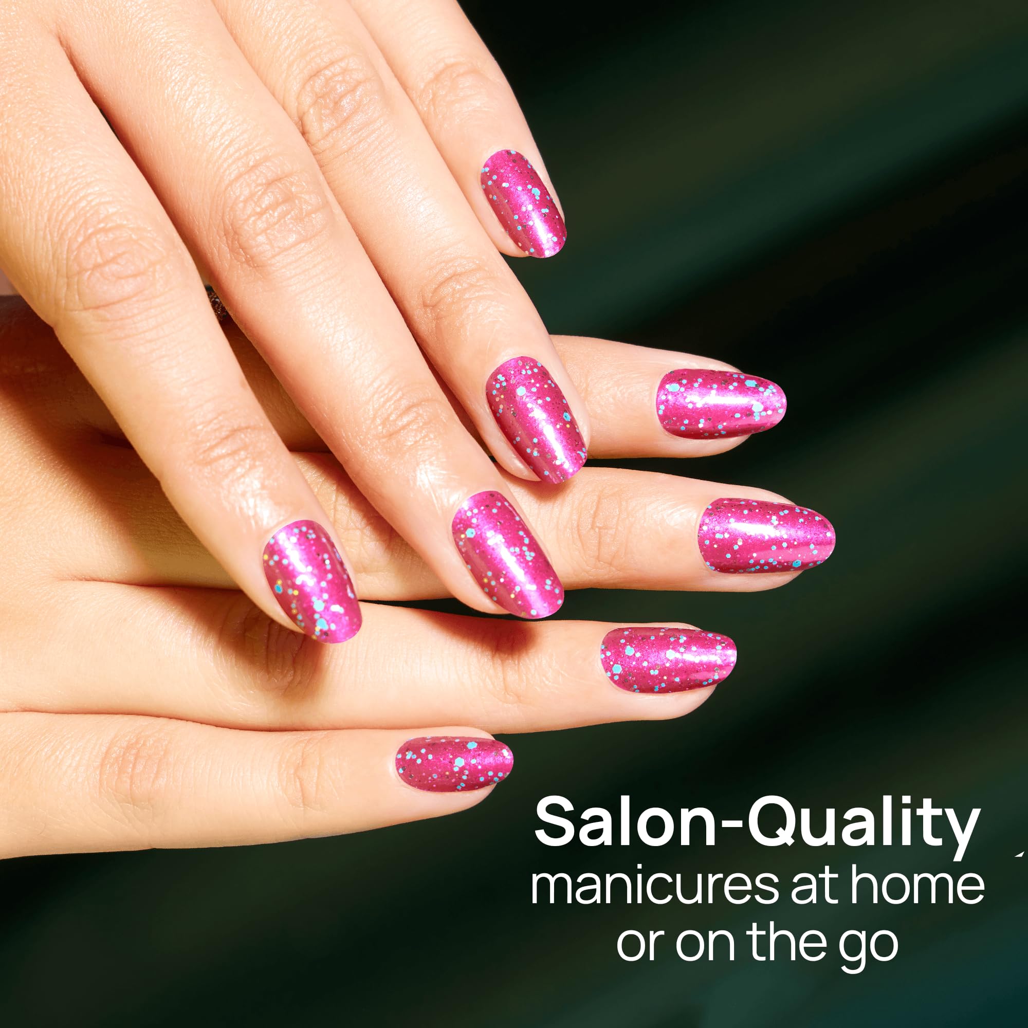 Color Street blue sparkle accents on nails for party-ready shimmer during winter celebrations.