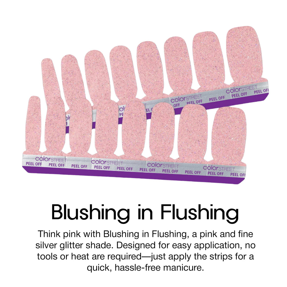 Color Street Blushing in Flushing double-ended strips laid out for even coverage