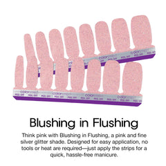 Color Street Blushing in Flushing double-ended strips laid out for even coverage