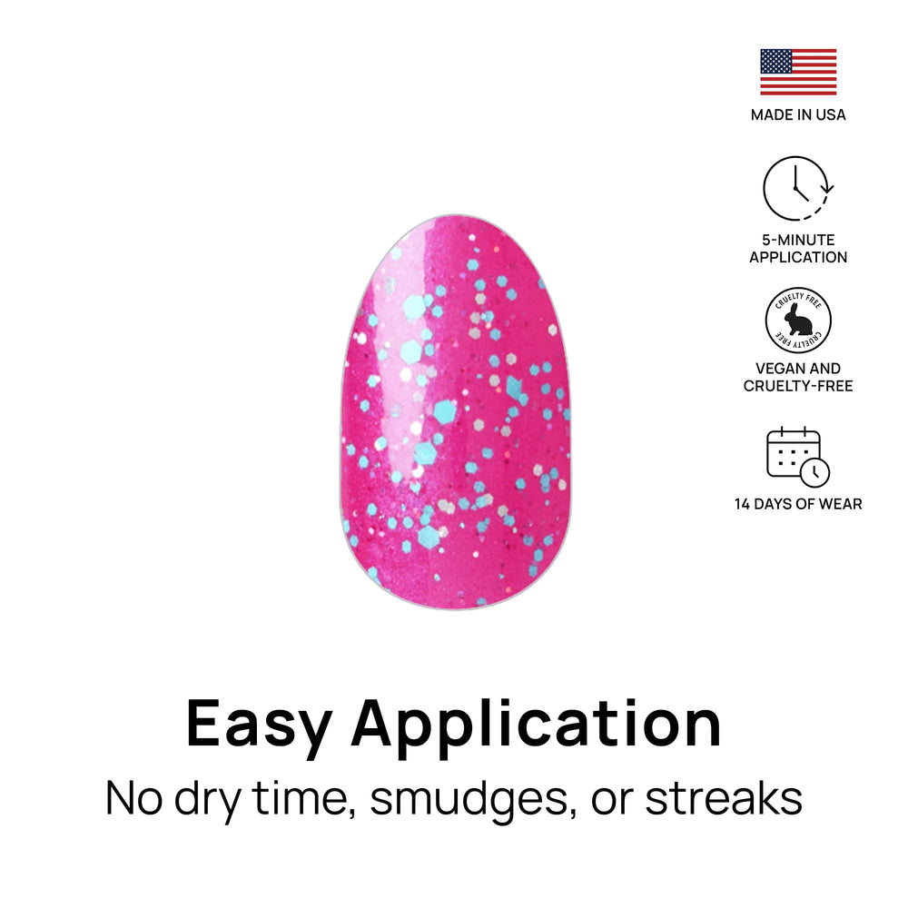 Close-up of Bauble & Bright nails with glossy shine and glitter details.