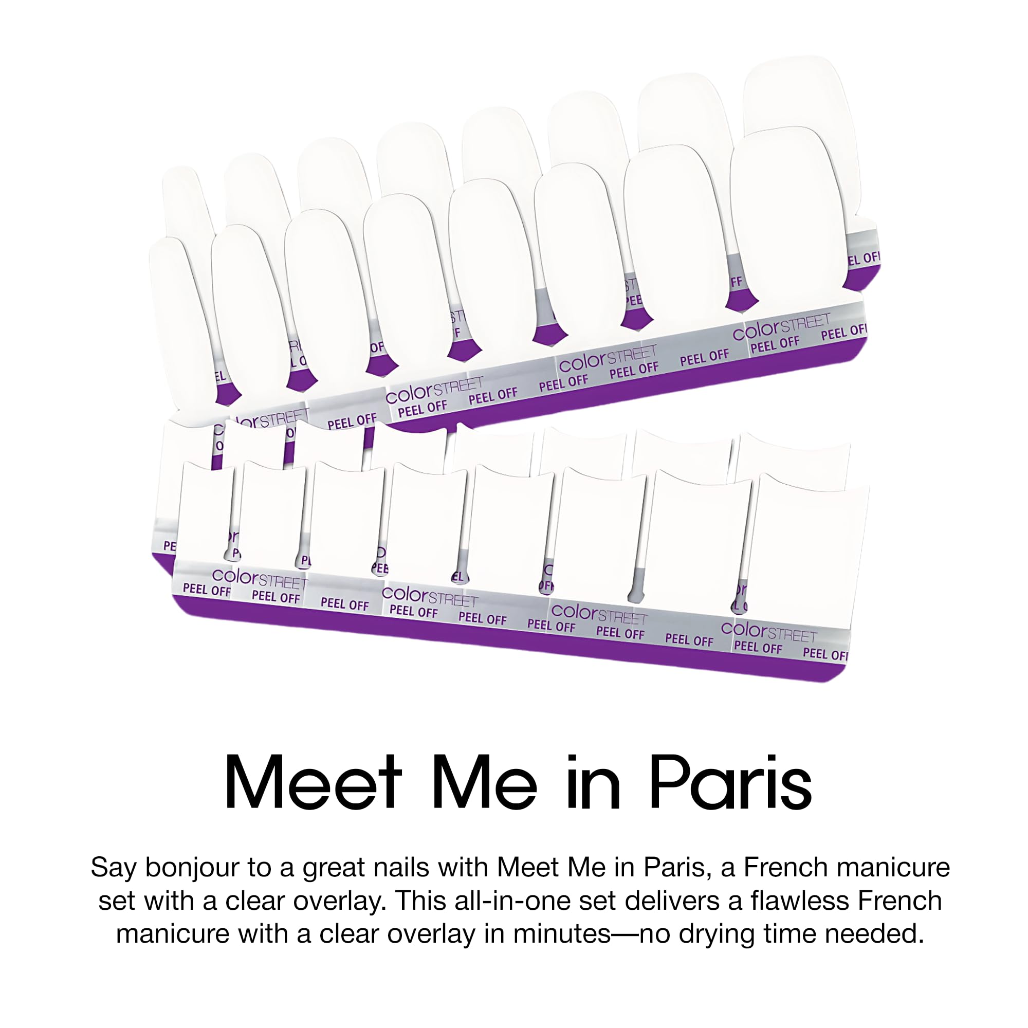 Color Street Meet Me in Paris clear overlay base for a natural finish.