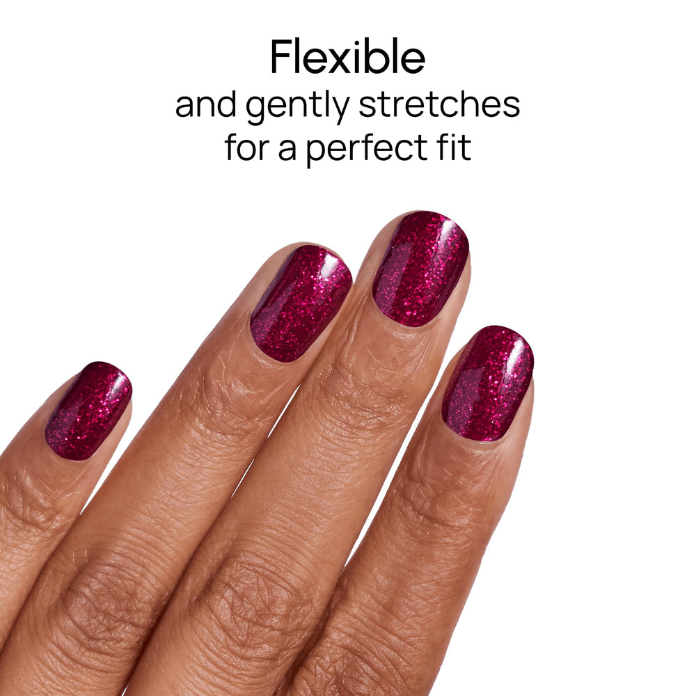 Close-up of burgundy glitter finish on Color Street Rio Red strips