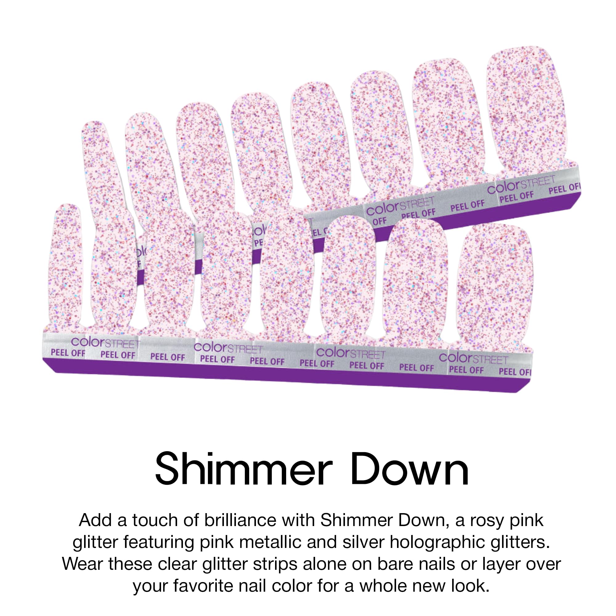 Color Street Shimmer Down silver holographic glitter catches light for festive looks.