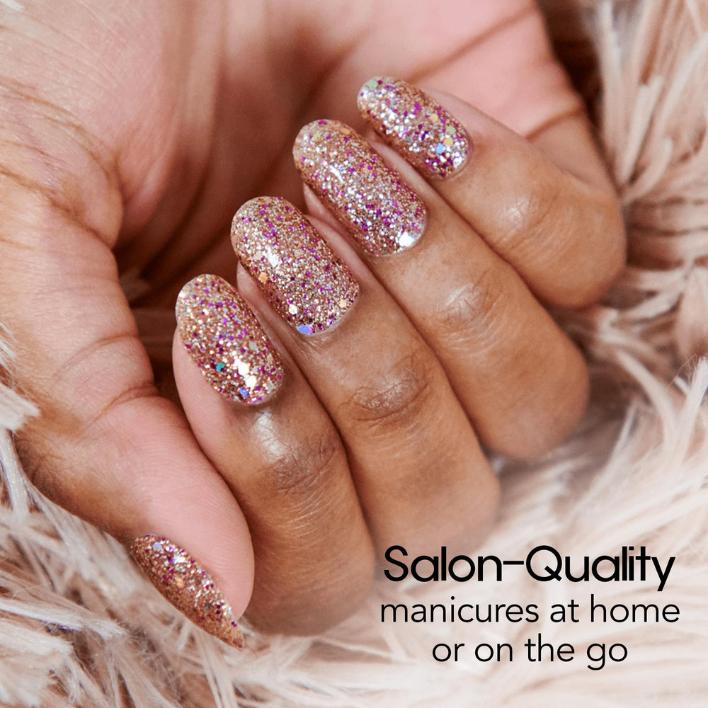 Color Street Tokyo Lights glitter closeup shows fuchsia shimmer and holographic sparkle.