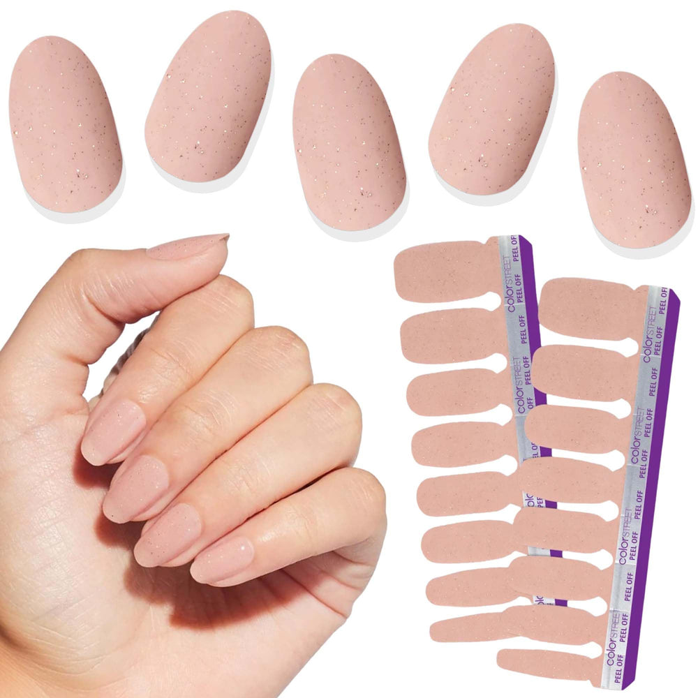 Color Street Vanilla Romance glitter nail strip closeup highlighting radiant sparkle for instant glamour.