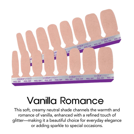 Color Street Vanilla Romance glitter nail strip on nail shows quick, smudge-free manicure.