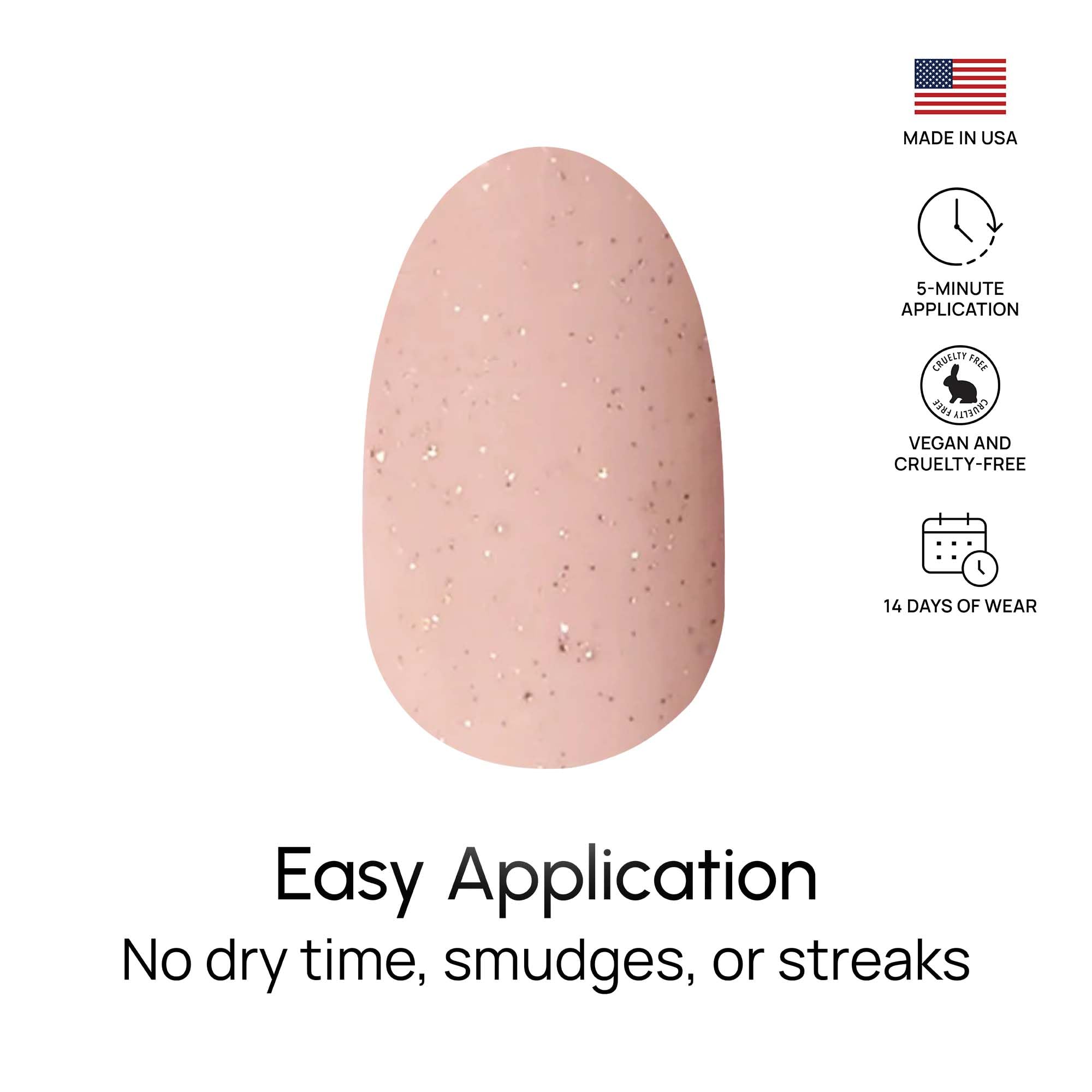 Color Street Vanilla Romance glitter nail strip swatch reveals blush nude base with sparkle.