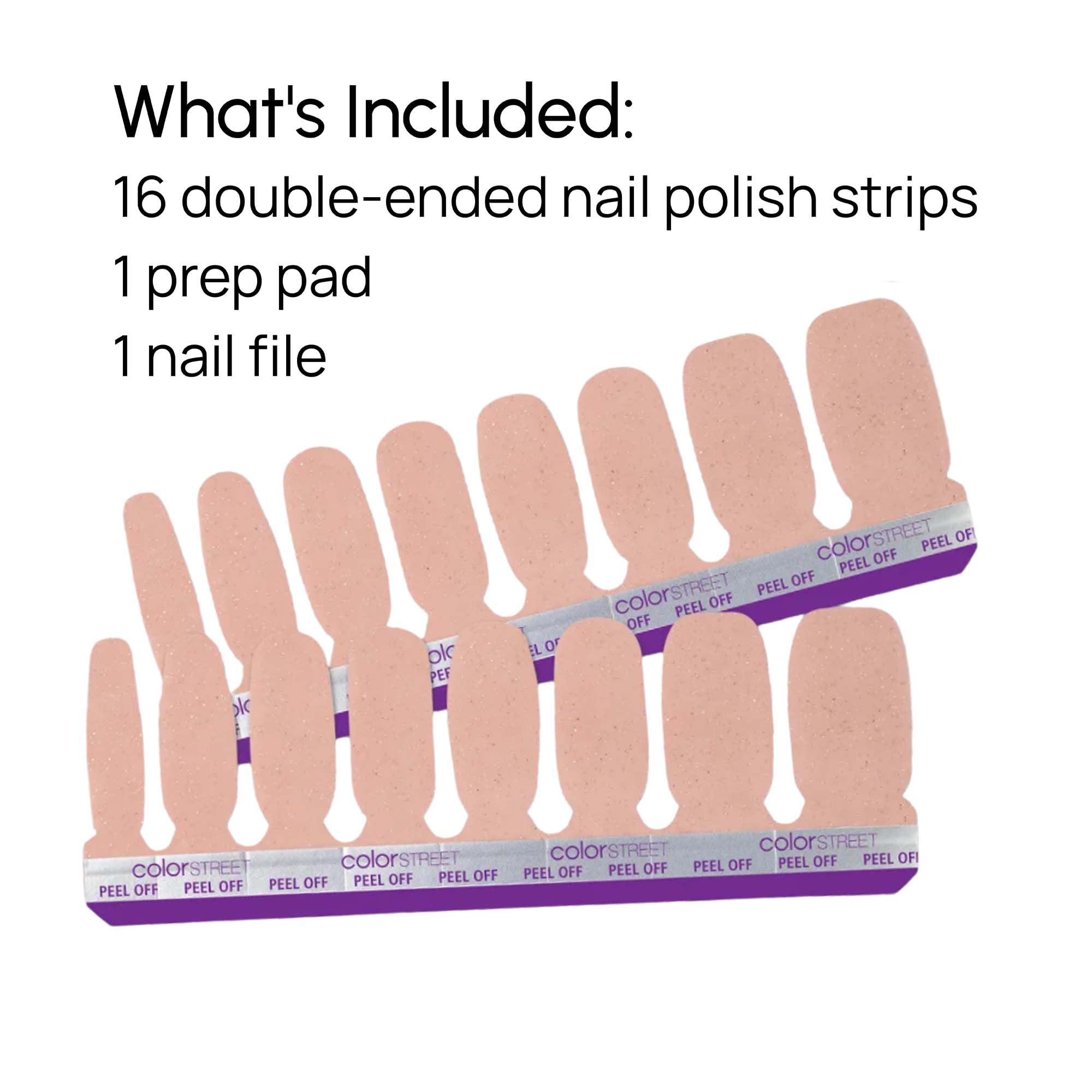 Color Street Vanilla Romance glitter nail strips on hand illustrate quick glam option.
