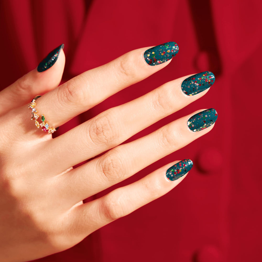 Color Street Yule Love It teal confetti closeup with vibrant details