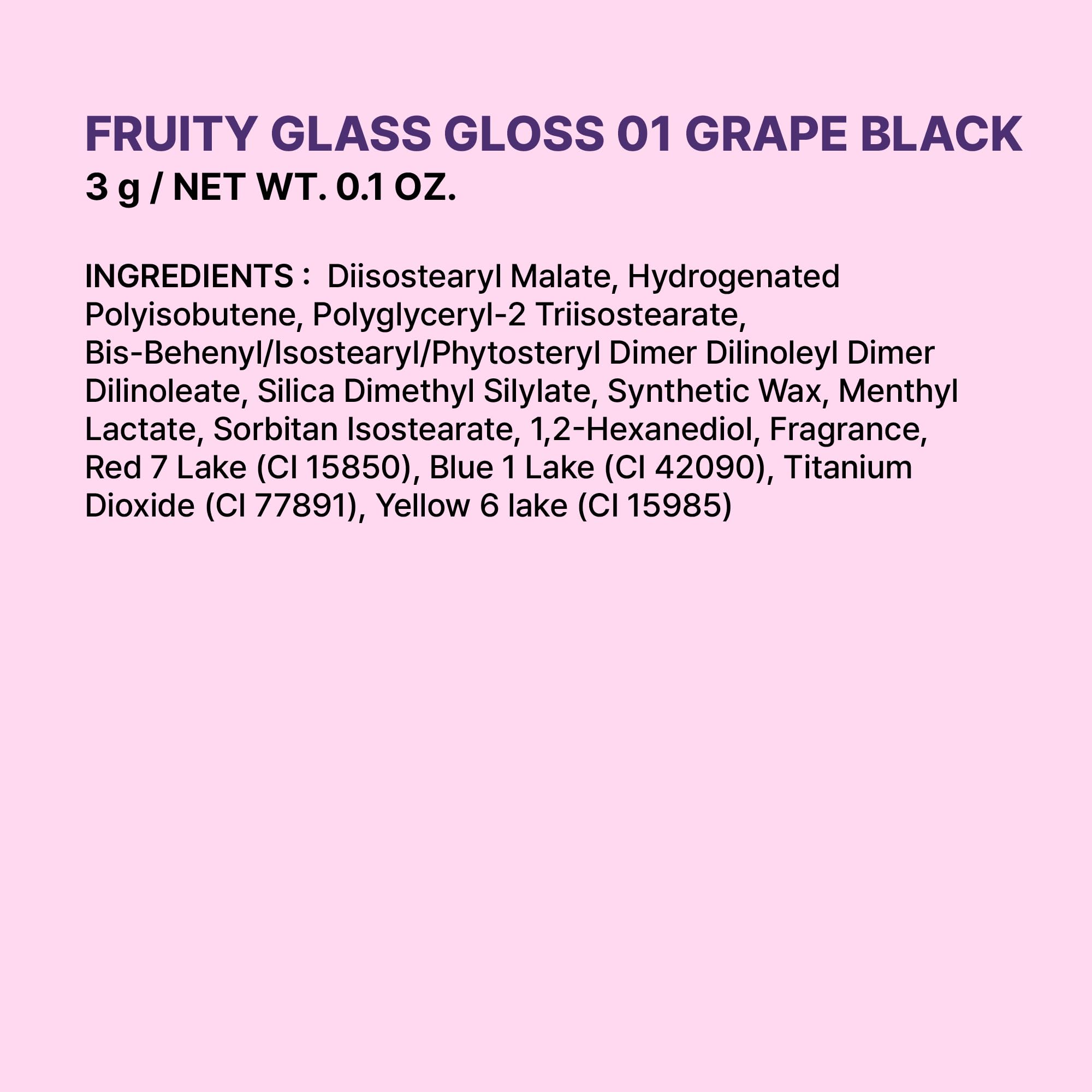COLORGRAM Fruity Glass Gloss 01 Grape Black moisturizing gloss for hydrated lips.