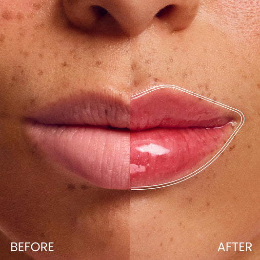 COLORGRAM Fruity Glass Tint 11 Bubbles Pink lips during application.
