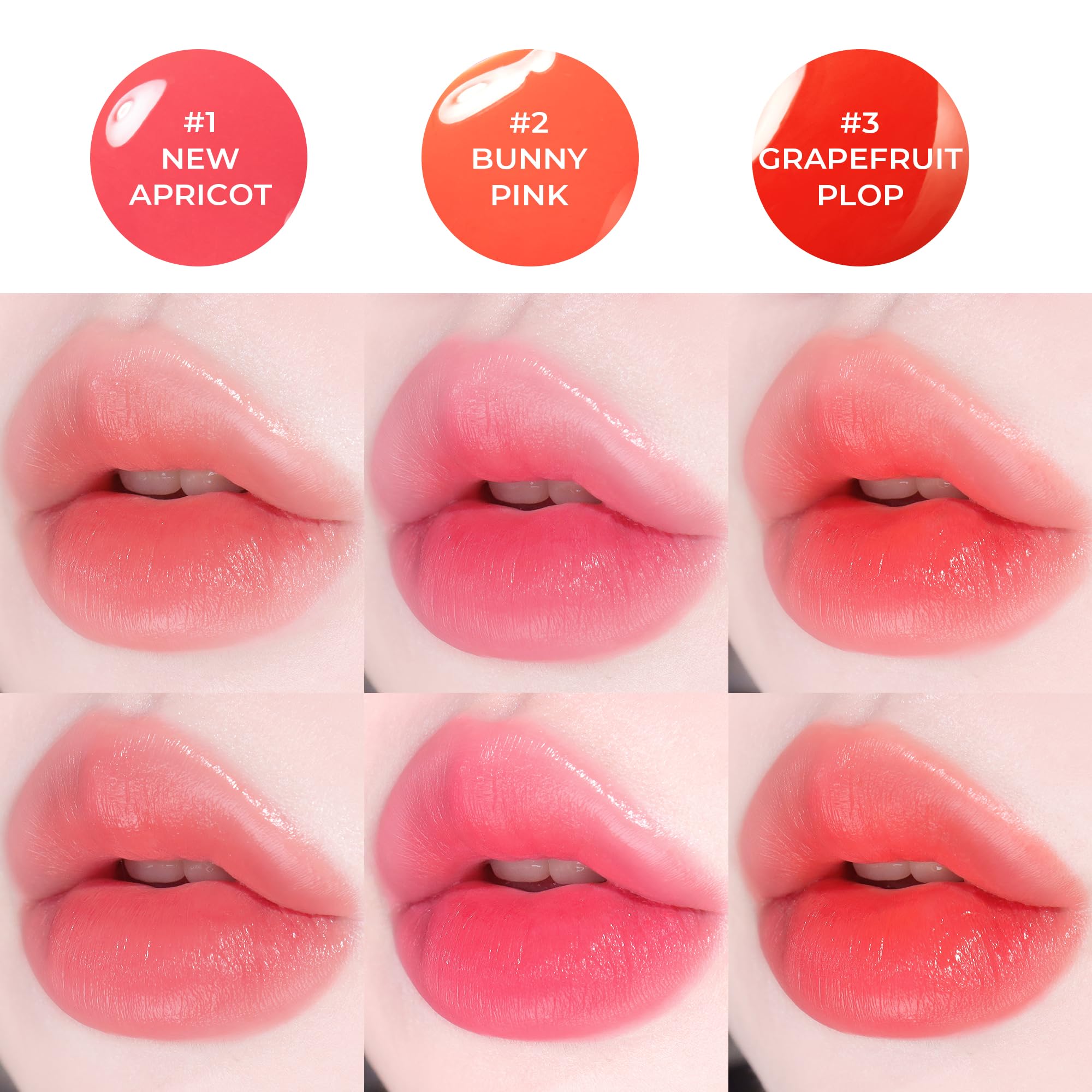COLORGRAM Fruity Water Tint 02 Bunny Pink lip swatches demonstrate buildable color on skin.