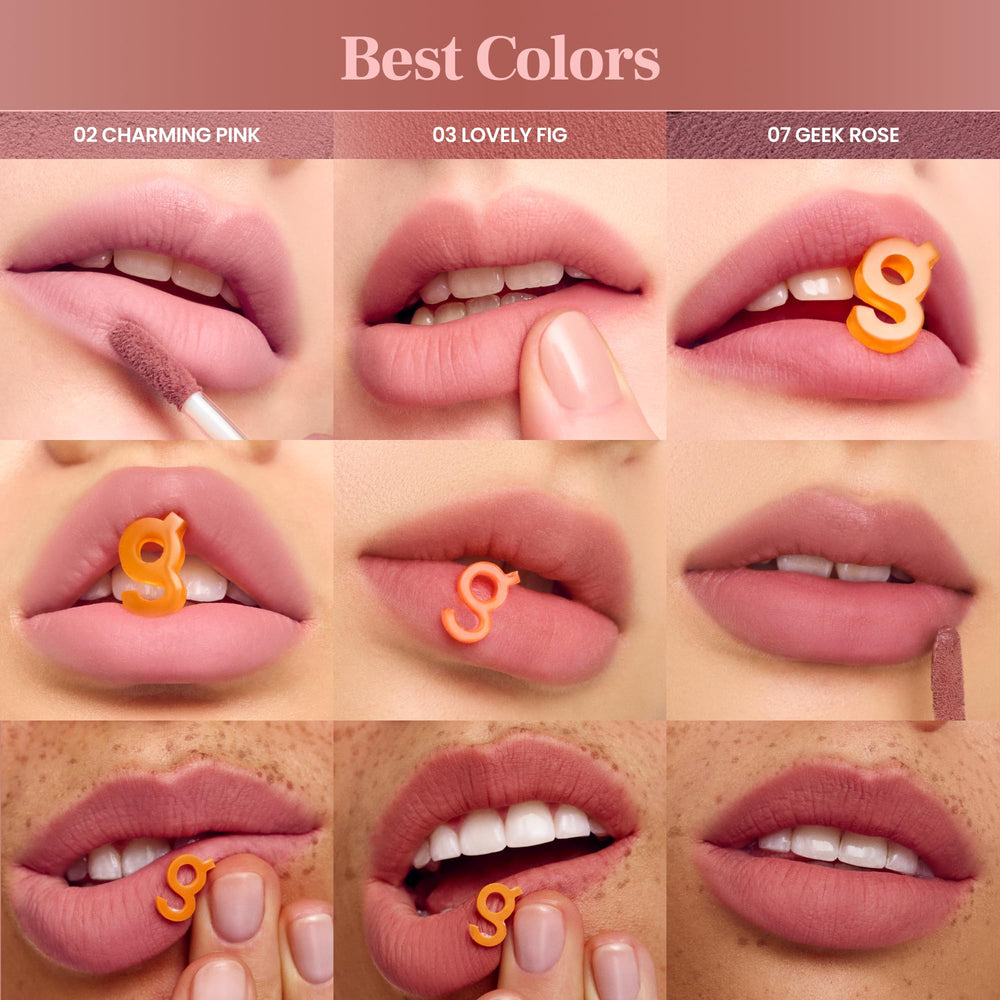 Colorgram Nude Blur Tint 03 Lovely Fig smooth, matte-like finish on lips.