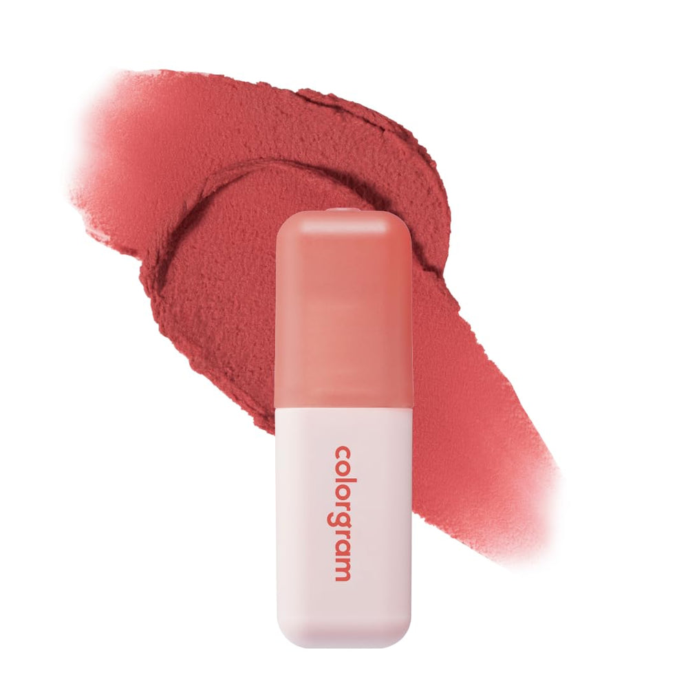 COLORGRAM Nude Blur Tint 04 Coral Lit lip swatch with soft velvet matte finish for daily wear