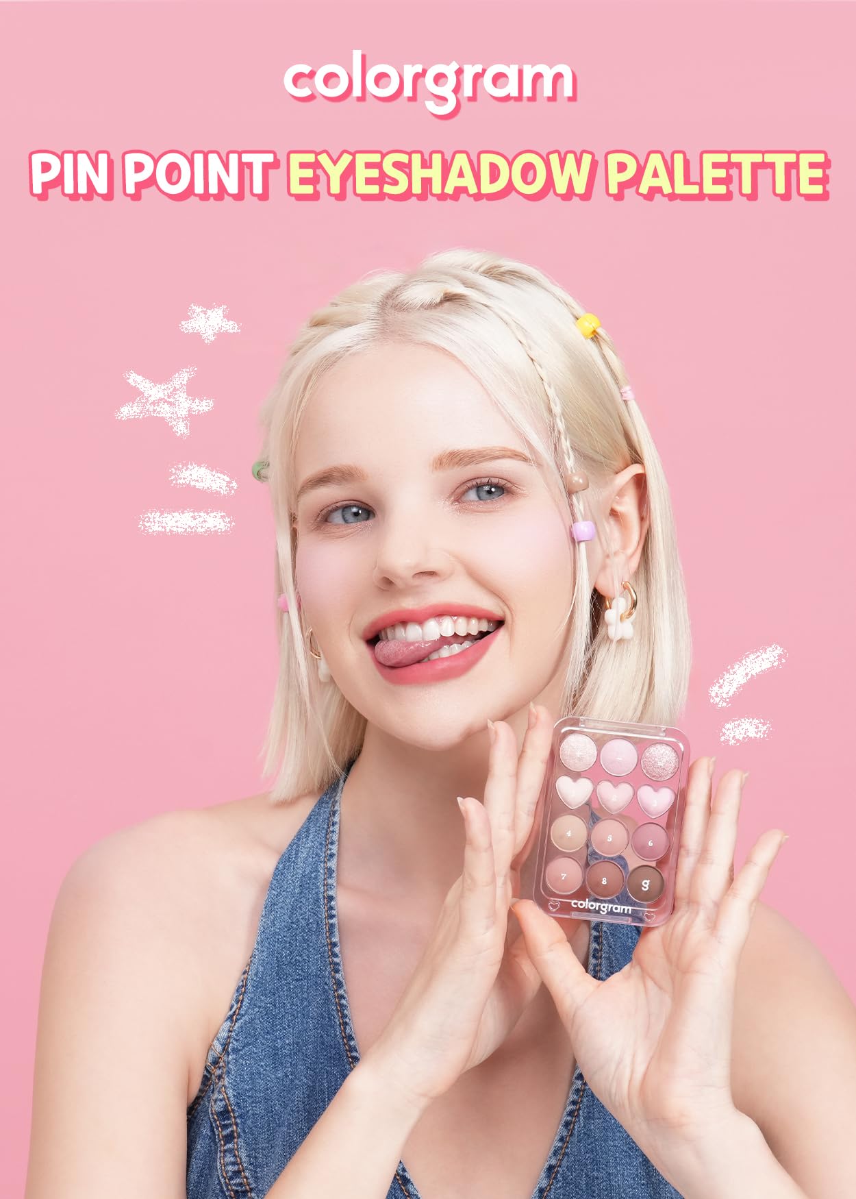 COLORGRAM Pin Point Eyeshadow 04 Bright+Cool side view highlights calculator-inspired layout.
