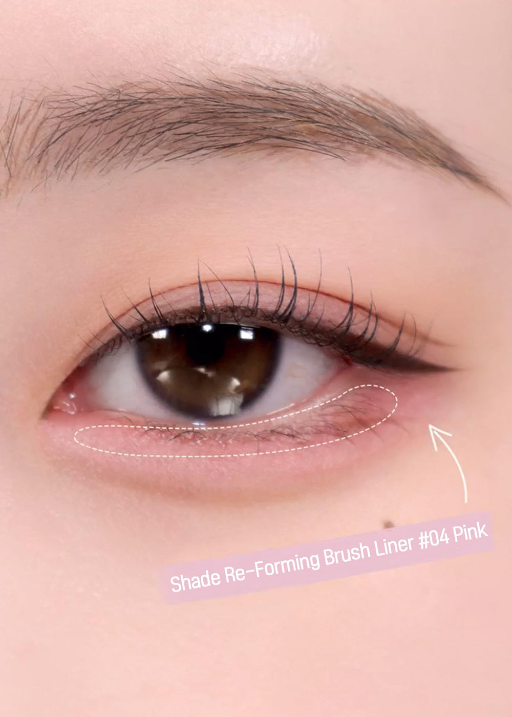 COLORGRAM Shade Re-Forming Brush Liner 04 Pink tip on eye for precise, thin lines