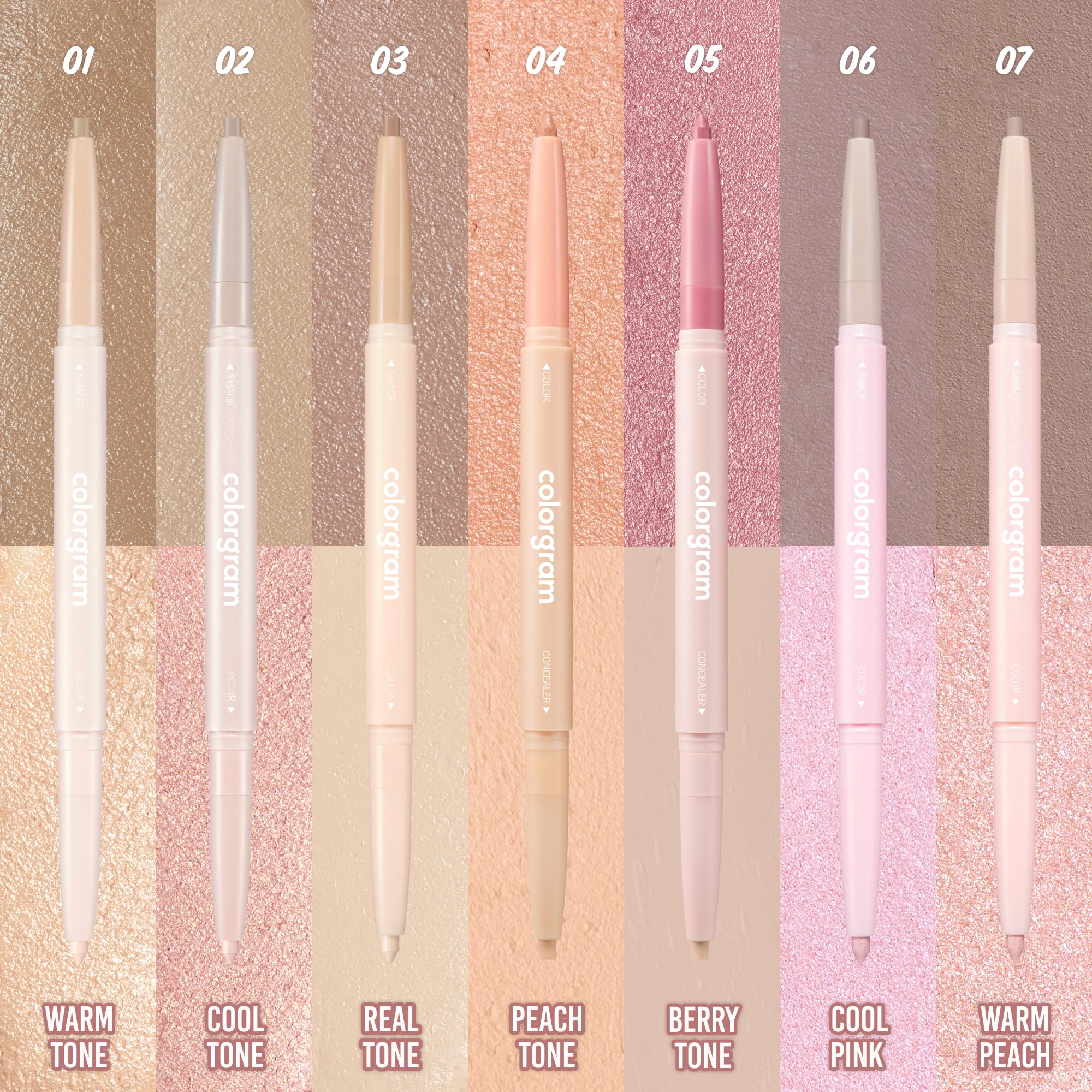 COLORGRAM Under Eye Highlighter Stick 06 Cool Pink side view shows portable glow for on-the-go definition.