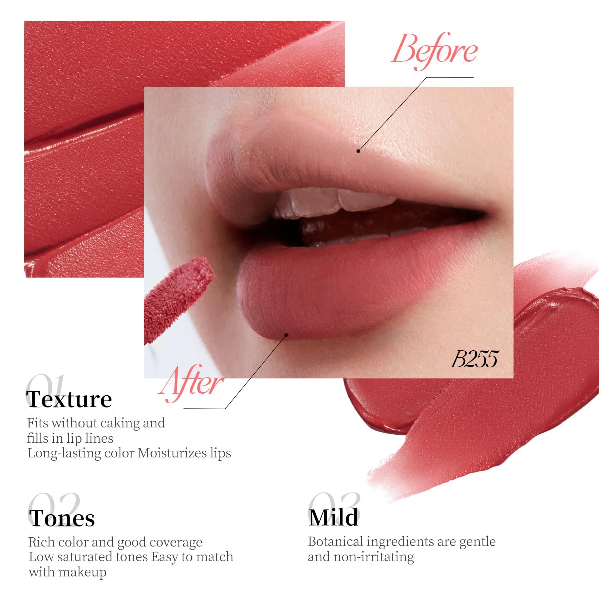 COLORKEY Airy Velvet Lip Tint Oolong Latte swatch reveals rich color payoff.