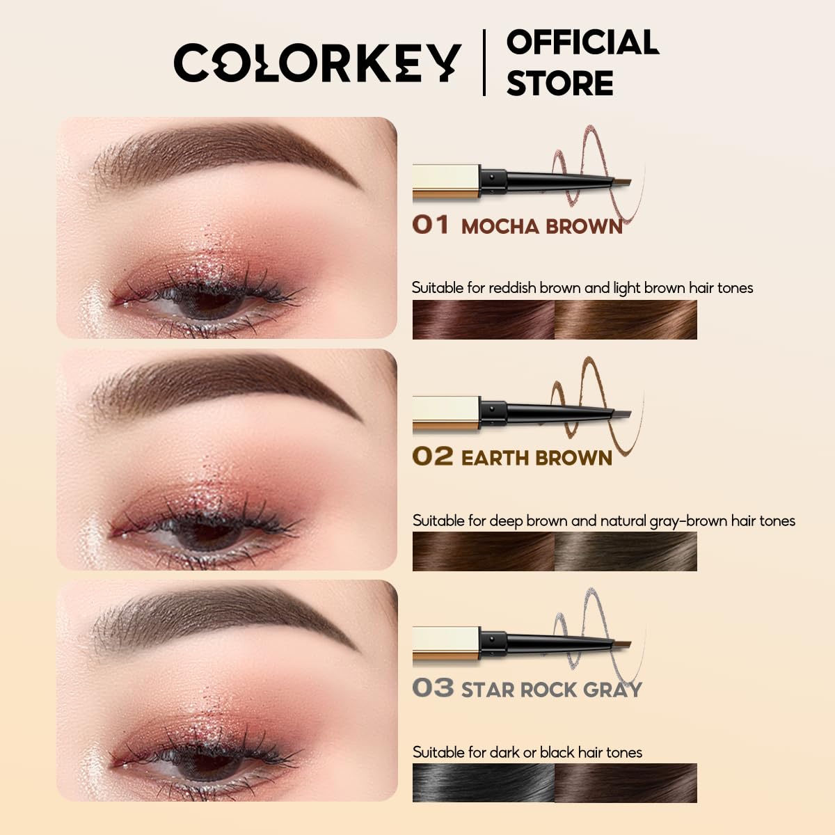 COLORKEY Contour Sketch Eyebrow Pencil provides natural shading with smooth payoff