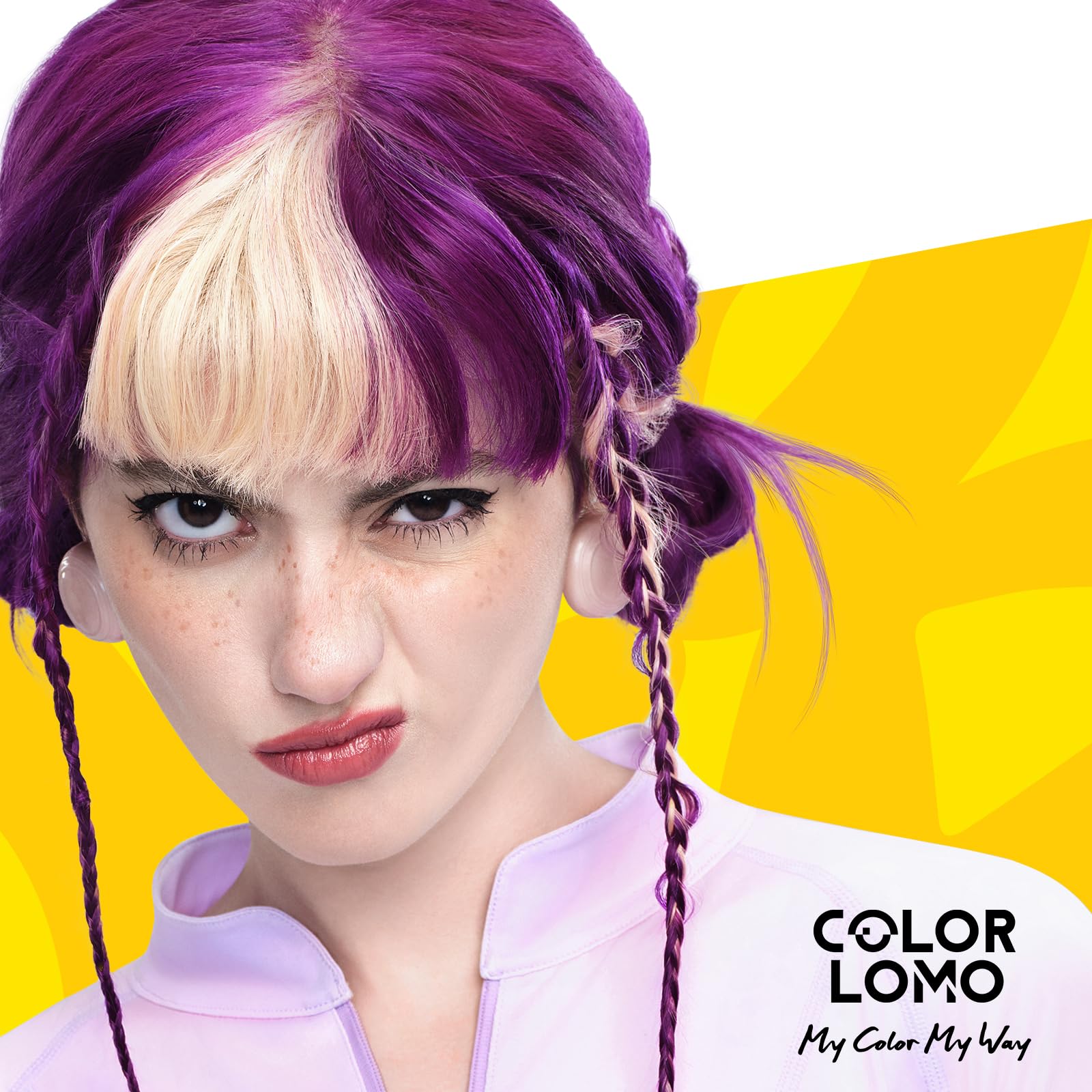 COLORLOMO shampoo closeup shows glossy, shiny hair after wash.