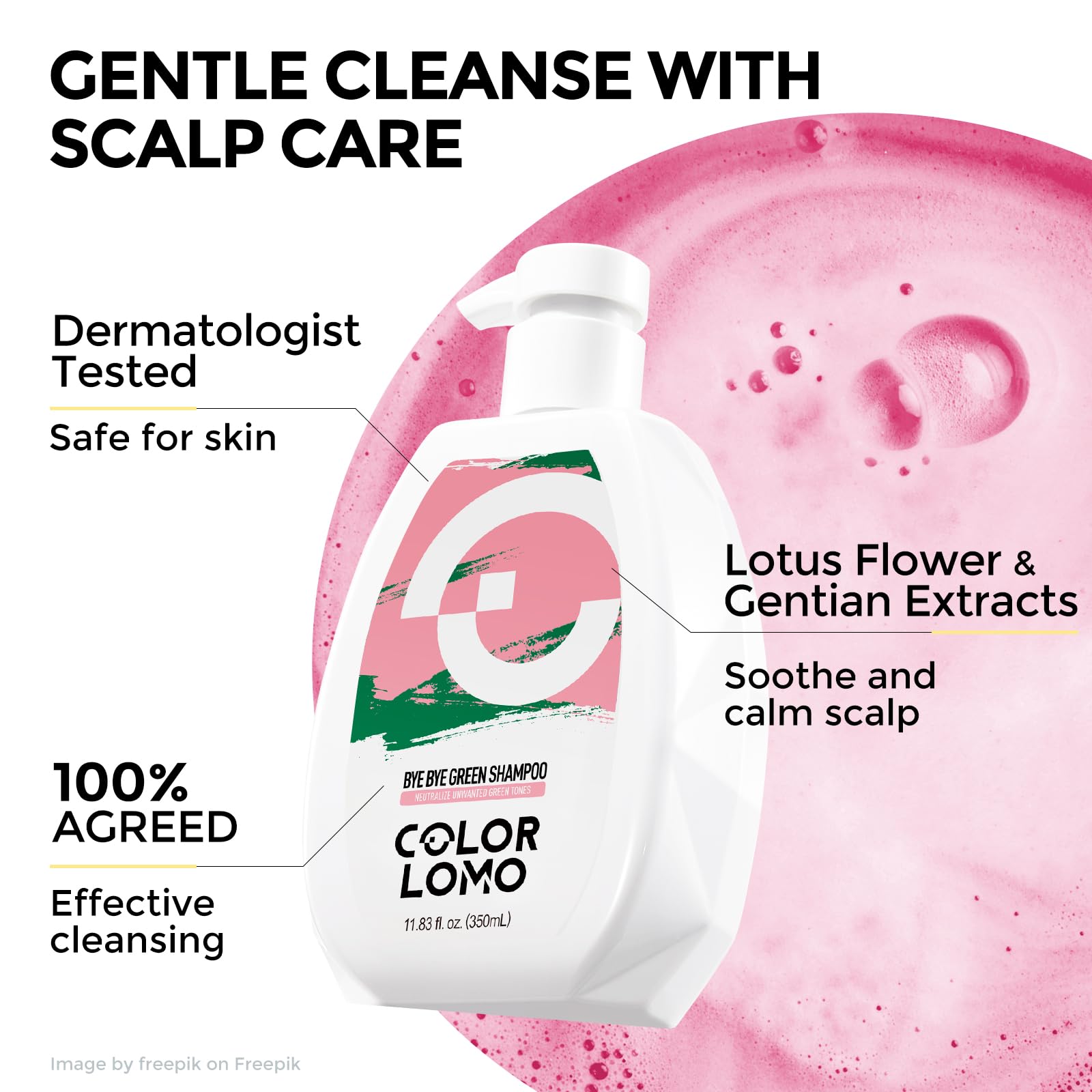 COLORLOMO sulfate-free-label highlights gentler cleansing for sensitive scalps.