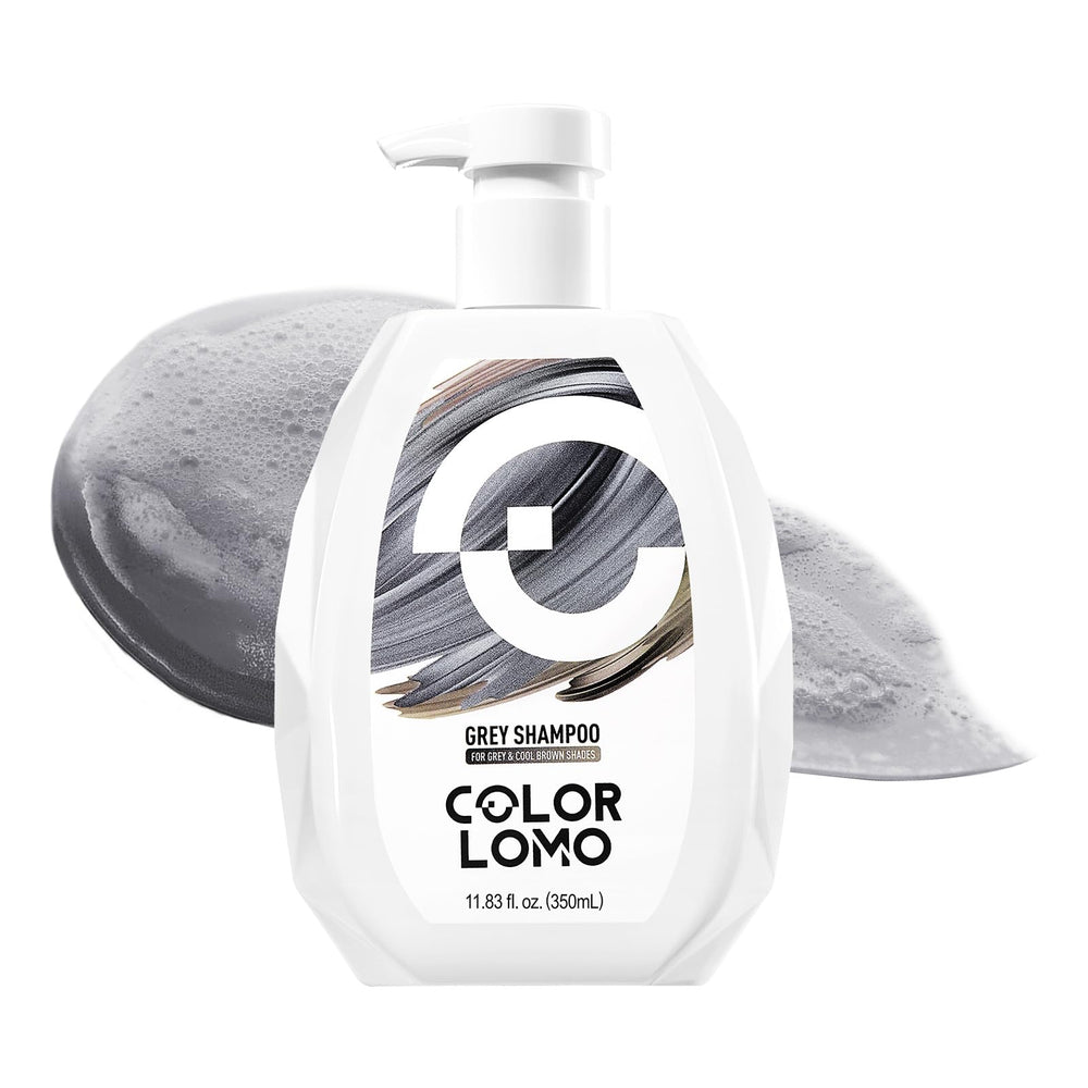 COLORLOMO Ultra Color Safe Shampoo grey bottle protects color and adds shine.