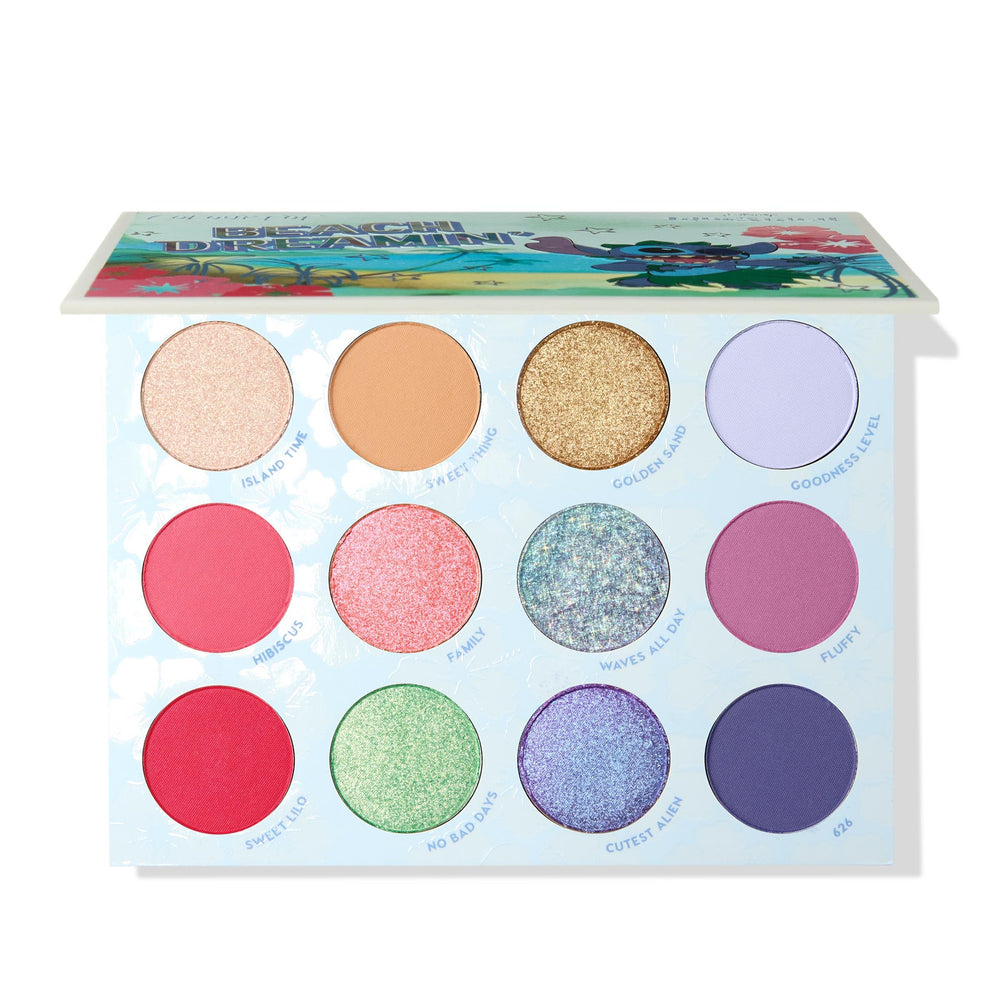 ColourPop Stitch Beach Dreamin’ palette cover showing tropical hues for vibrant summer looks