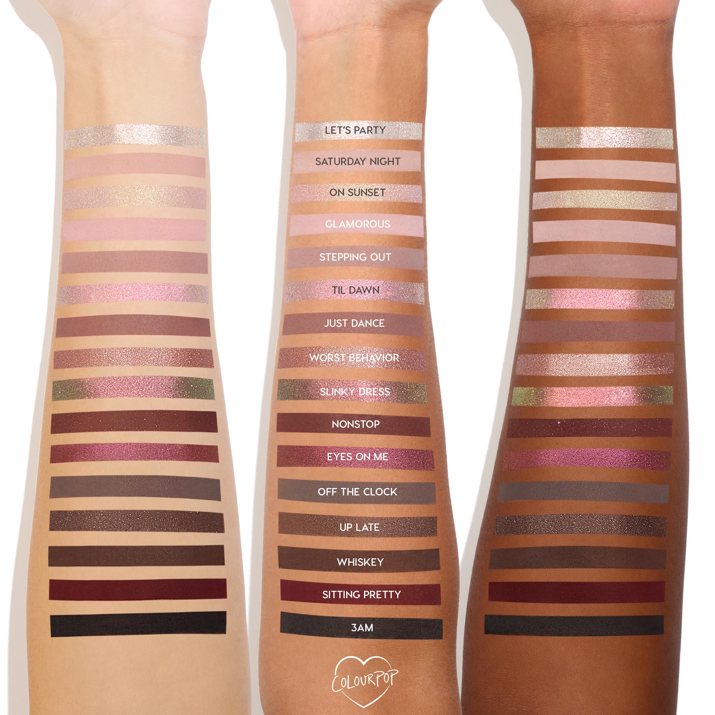 ColourPop After Hours glitter shades add sparkle and depth to eyes.
