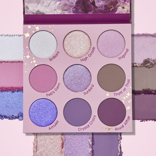ColourPop All Amethyst palette metallic opalescent shades create duo-chrome pink-violet highlights.