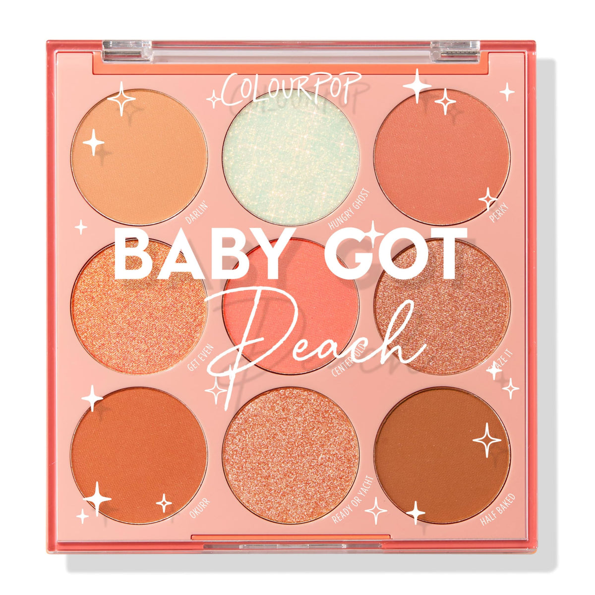 ColourPop Baby Got Peach palette front view with peachy tones for versatile day-to-night looks.