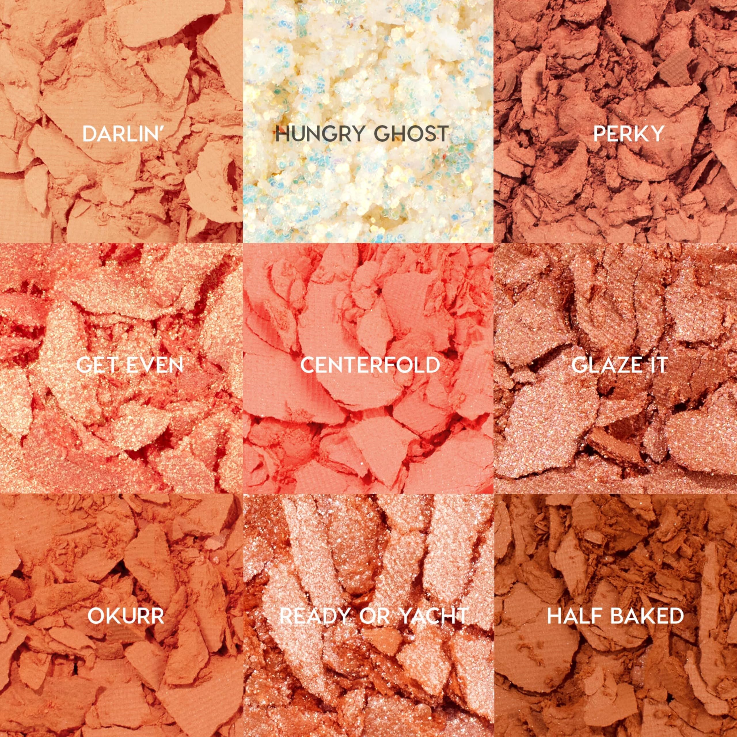 ColourPop Baby Got Peach palette open pan closeup highlighting orange, coral, and gold shades.