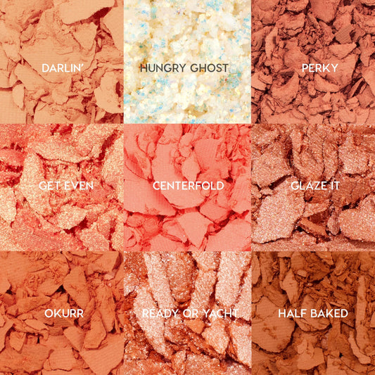 ColourPop Baby Got Peach palette open pan closeup highlighting orange, coral, and gold shades.