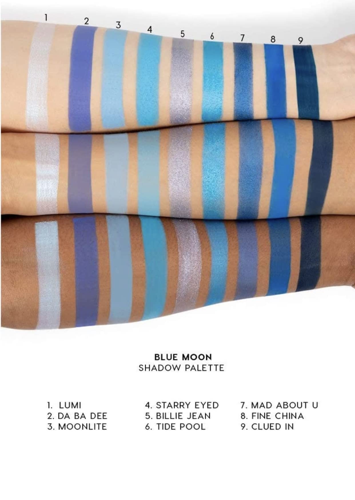 ColourPop Blue Moon eye look highlights cobalt and cerulean tones for depth.