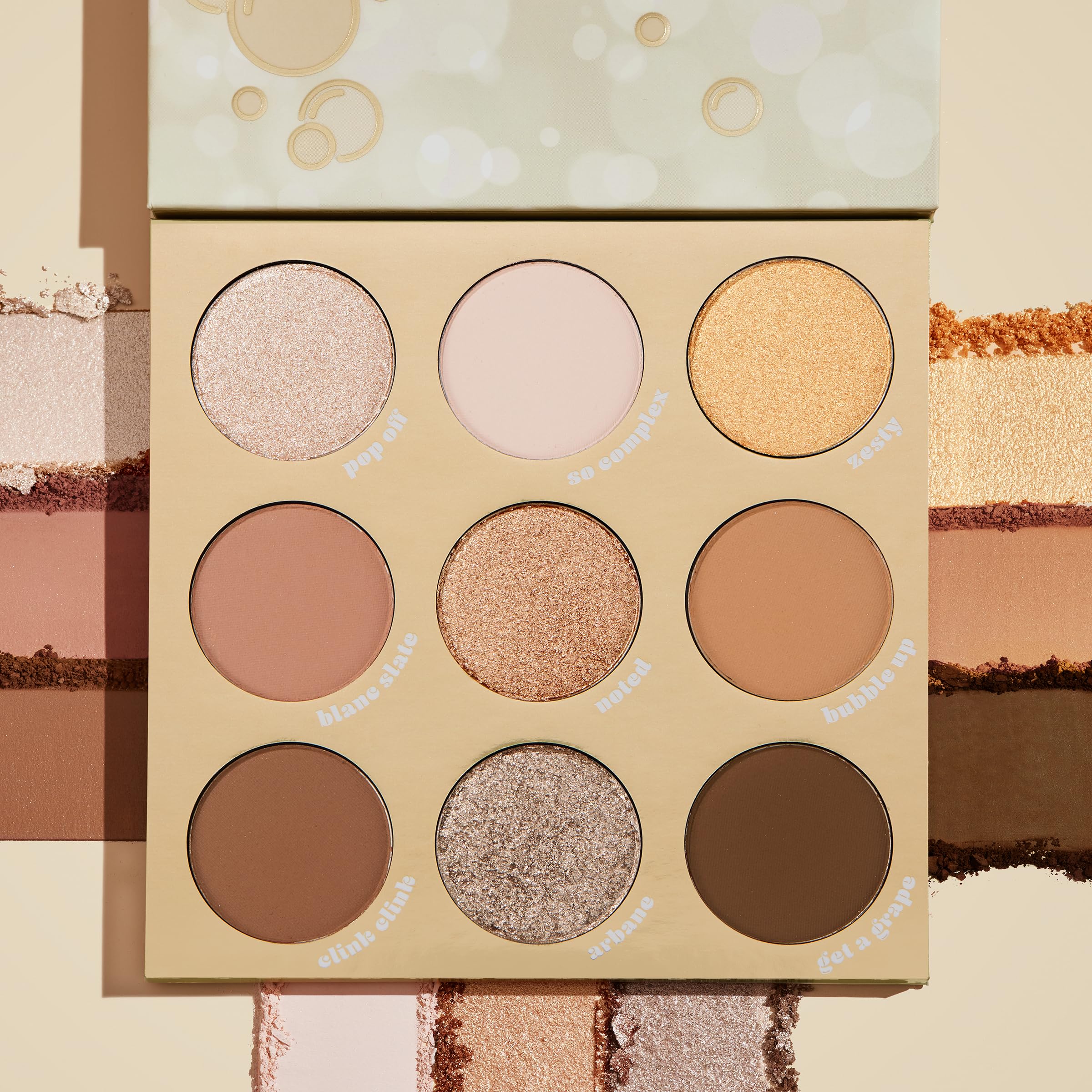 ColourPop Feelin' Bubbly shades champagne ivory swatches with bright lids