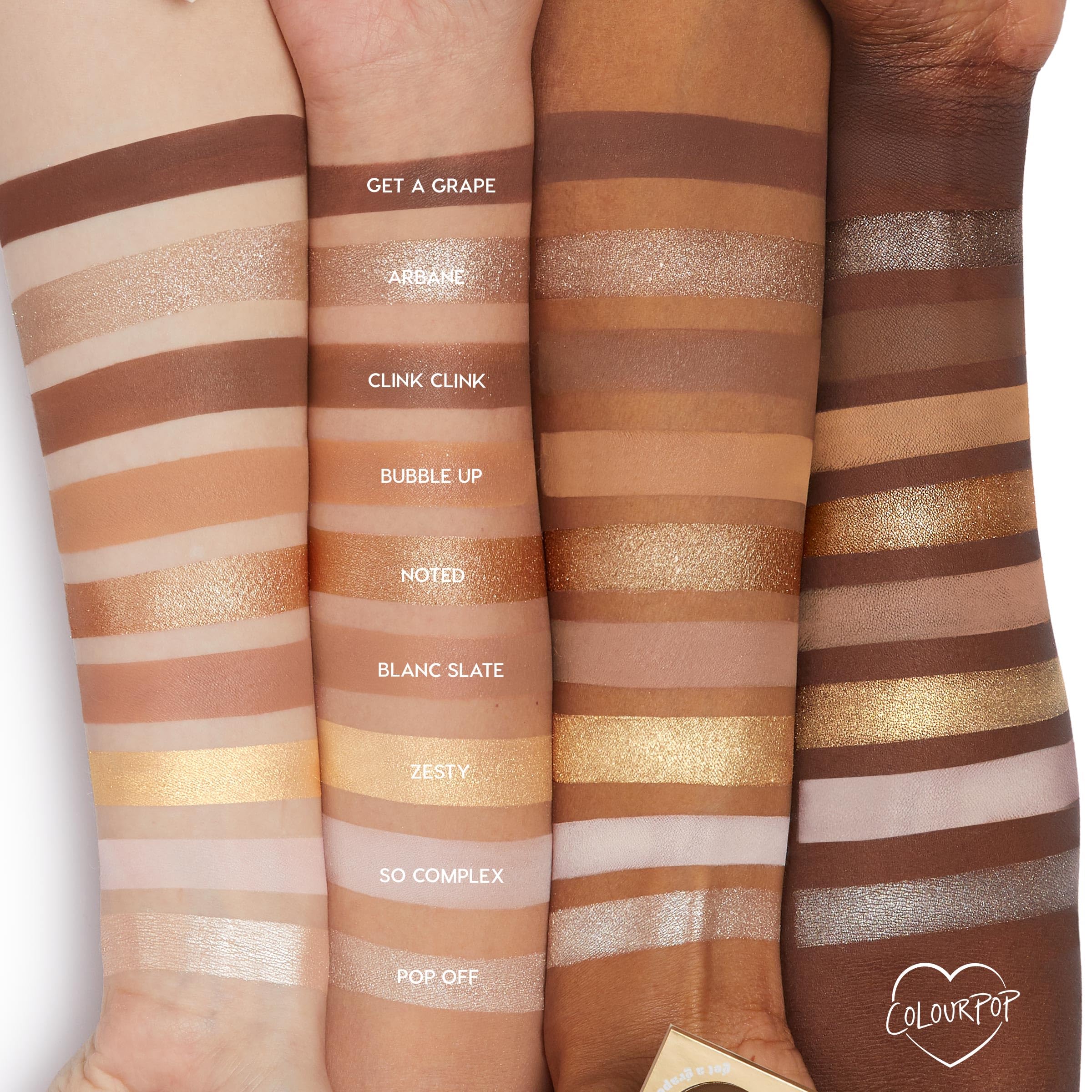 ColourPop Feelin' Bubbly gold metallics provide glowing finish with blendable texture