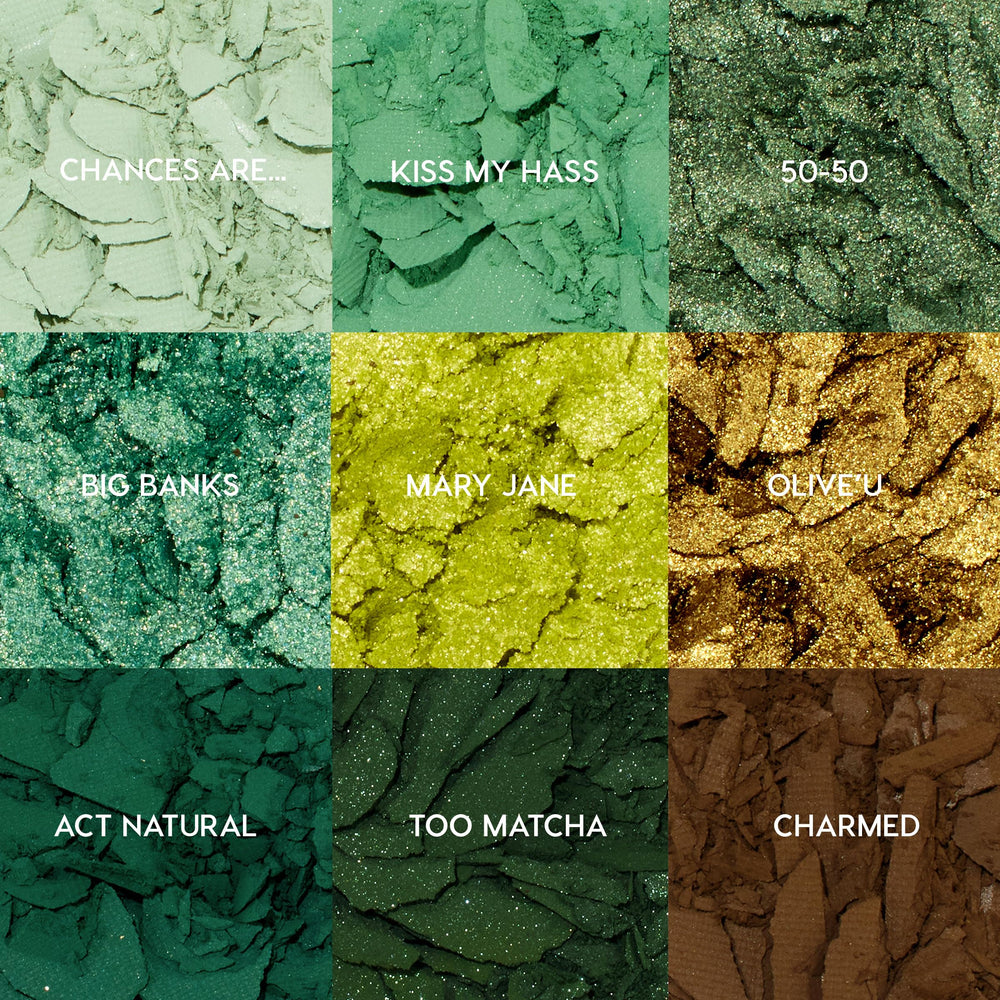 ColourPop Just My Luck matte greens provide soft, blendable base shades.
