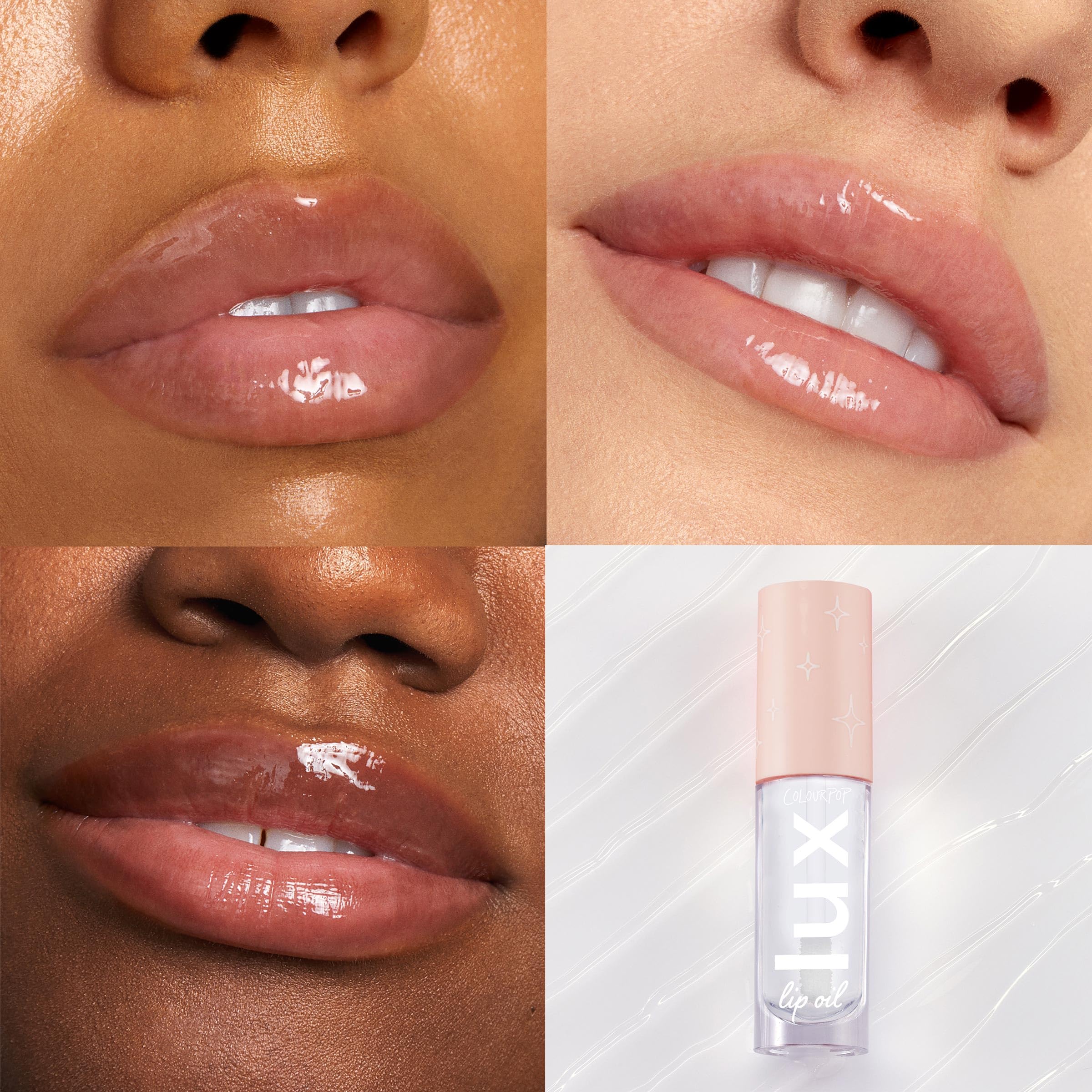 ColourPop Lux Lip Oil glossy-pout showcases a sheer color for everyday wear.